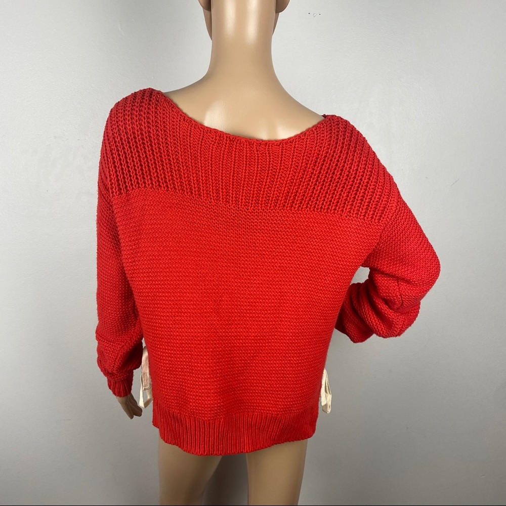 NEW 360SWEATER RED BOATNECK LACE-UP SWEATER - Picture 7 of 7